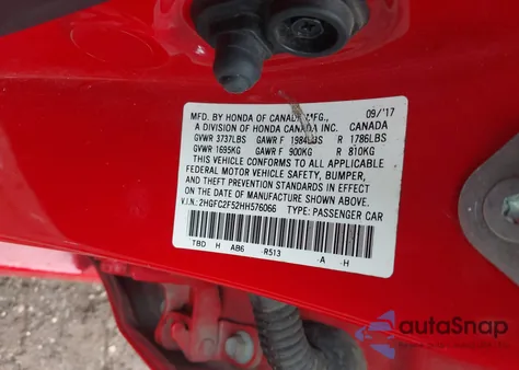 2017 Honda Civic Lx z USA, uszkodzony, nr VIN 2HGFC2F52HH576066